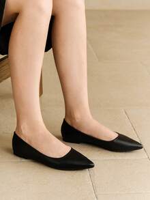 Women's Pointed Toe Fashion Flats, Suitable For Outdoor Activities- Purple, Champagne, Red, Yellow, Black - Black - View 3