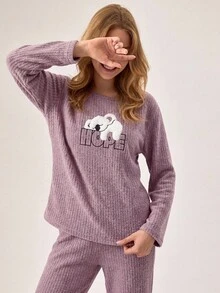 Loomlin 2pcs Cute Lazy Koala Embroidery Detail PJ Set - Dusty Pink - View 8