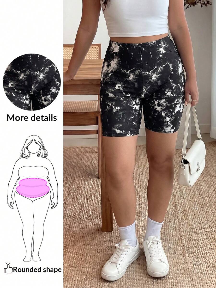Enliva Quần short Bermuda dáng ôm, nhuộm loang màu co giãn cỡ lớn, quần áo xuân hè - Nhiều màu - Xem 1
