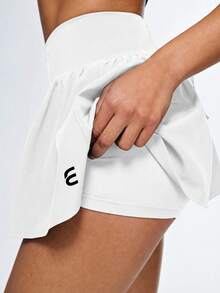 Eassivo Eassivo 女士运动短裤，夏季褶皱网眼弹力休闲运动短裤 - 白色 - 查看 4