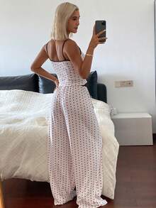 HELLO KITTY | DAZY Summer Cute Polka Dot Print Contrast Trim Camisole And Drawstring Waist Pants Pajama Set - Red and White - View 2