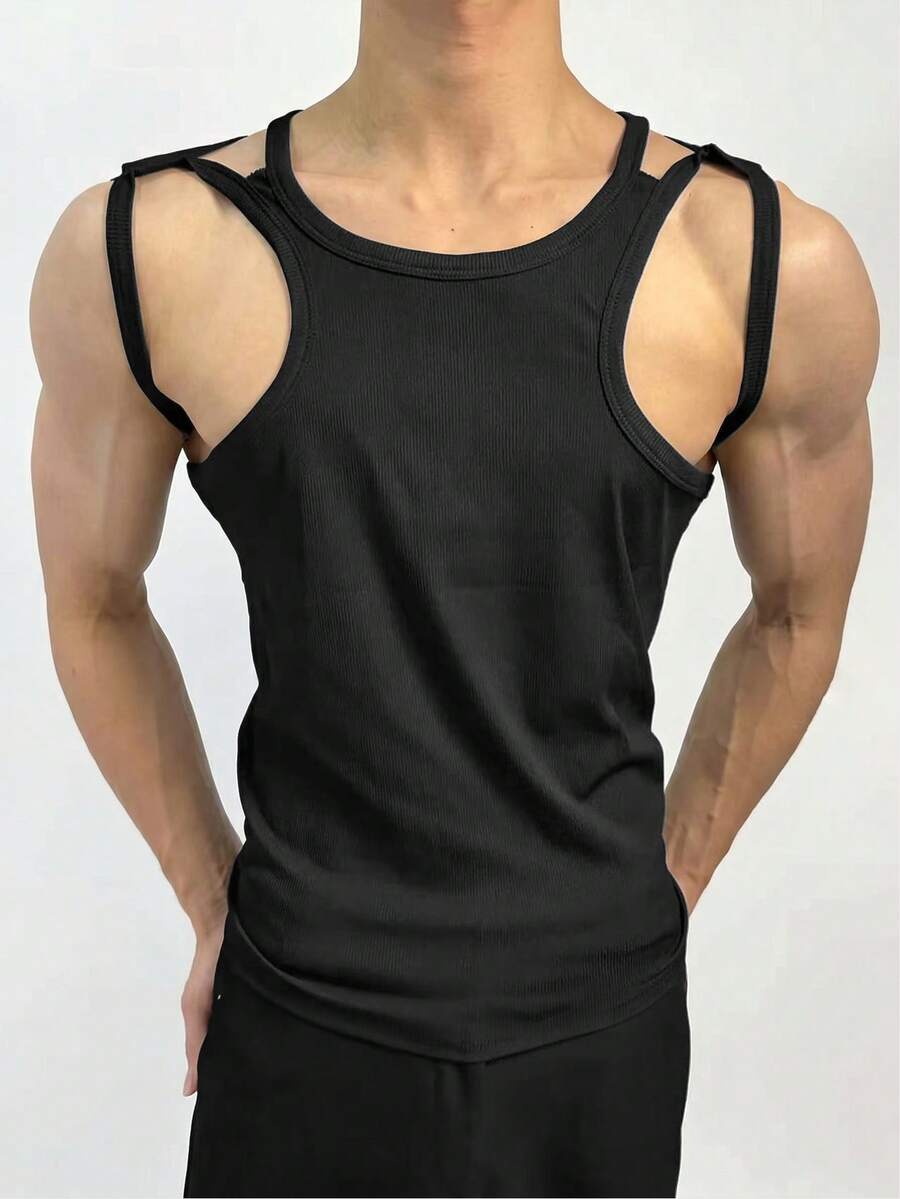 Manfinity Dauomo Men's Sexy Hollow-Out Tight Fit Tank Top - Black - View 1
