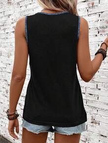SHEIN LUNE Áo tank top nữ dáng rộng, thoải mái, tối giản, cổ điển, thanh lịch, đa năng, chất liệu denim ấm áp, có dây đeo, họa tiết in, thích hợp mặc đi biển, đi nghỉ mát, trang phục mùa hè. - Nhiều màu - Xem 6