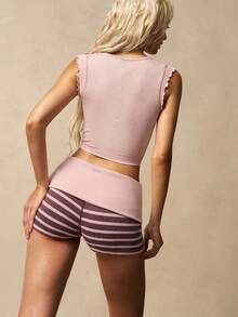 VARSITIE Women's Striped Fold-Over Waist Fashionable Shorts - Multicolor - View 8