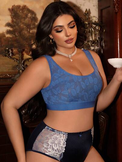 Divavoom Plus Size Women Romantic Floral Pattern Wireless Comfortable Bra