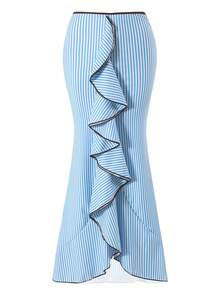 Bonvoyette Striped Print Contrast Color Spaghetti Strap One-Piece Swimsuit With Striped Maxi Skirt 2 Pieces Set - Blue - View 6