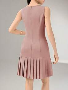 Heiryn Women's Fashionable Solid Color Pleated Sleeveless Mini Dress,Summer Dresses For Women - Pink - View 3