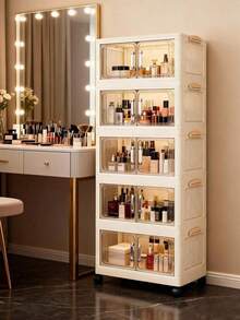 1pc 45/60cm Foldable Storage Cabinet, 1-5 Tier Double Door Storage Organizer, Thickened Plastic Wheeled Storage Cabinet, Living Room Toy & Snack Multi-Layer Cabinet, Clothes Storage Cabinet, Home Dust-Proof Shelving, Home Storage Rack, Storage Box, Plastic Container, Oil Can, Kitchen Storage Supplies, Cup Rack, 1 Oil Can, Spoon Rack, Kitchen Storage Rack - Multicolor - View 7