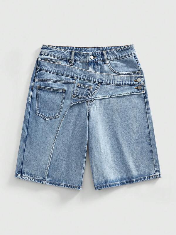 ROMWE MEN Street Life Quần short denim nam màu trơn, kiểu dáng thường ngày.