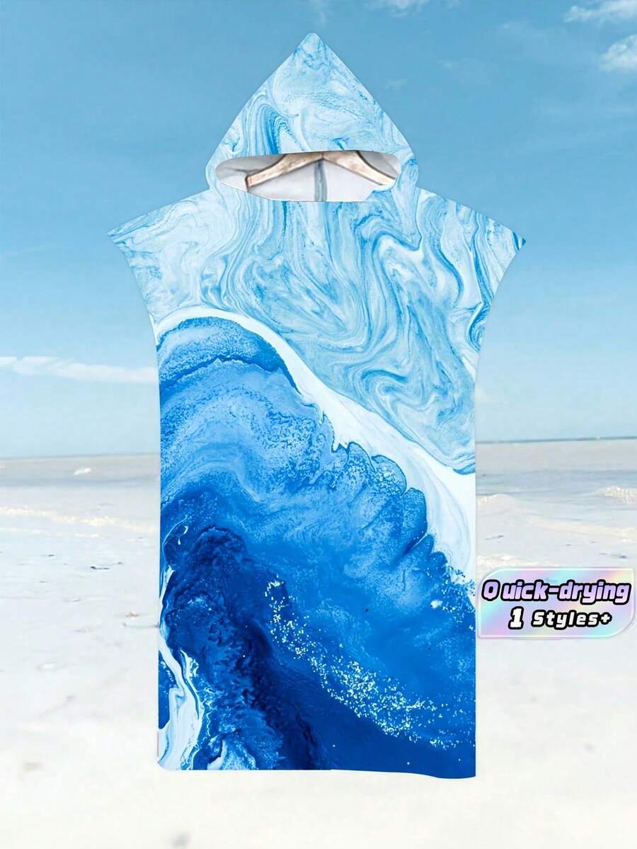 1件装拉链成人连帽斗篷浴巾,超柔软微纤维浴袍,速干透气,适合游泳、沙滩、泳池、瑜伽、旅行、水疗等场合,是馈赠亲友的节日礼物,夏季度假休闲服,男女通用 - 淺色海浪 - 查看 1