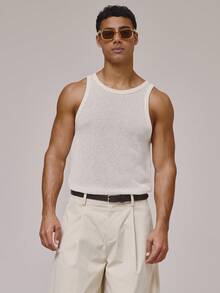 Musero Áo tank top không tay ôm sát, chất liệu mỏng nhẹ, kiểu dệt kim, thích hợp cho kỳ nghỉ xuân hè, đi biển. - Màu be - Xem 1