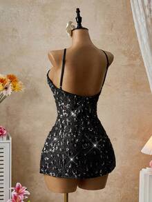 Đầm ngắn hở lưng gợi cảm đính sequin dành cho nữ, thích hợp cho kỳ nghỉ hè. - màu đen - Xem 2
