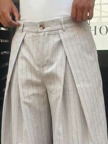 SWAVVY Pantalones casuales de hombre con rayas y corte entallado - Gris Claro - Ver 3