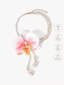 Opalesca Collar de perlas de moda para damas, enchapado en oro de 18K, premium/elegante/noble/para uso diario/minimalista, perla/cristal, apto para mamá/señora/niña/madre, verano/playa/baile de graduación/fiesta/vacaciones, compromiso/boda, novia, estilo corazón/floral, hada/sirena - Multicolor - Ver 2