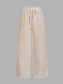 SHEIN PETITE CURVE CURVE 新款大尺碼女款小個子休閒寬鬆寬腿褲，高腰日常通勤休閒夏季度假款 - 彩色 - 查看 6