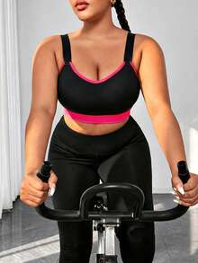 Maweii Plus Size Contrast Binding Sports Bra High Support With Sewn-In Pads,Non-Removable Pads For Women High Support Racerback,Workout, Yoga, Running - Black - View 6