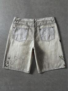 ROMWE MEN Street Life Quần short denim nam kiểu dáng thường ngày in hình hổ, thích hợp cho mùa hè. - Xám - Xem 2