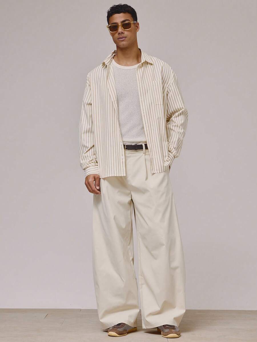 Musero Barrel Leg Button Fastening Pleated Tailored Smart Style Trouser Bottoms Spring Summer Essentials Holiday - Apricot - View 1