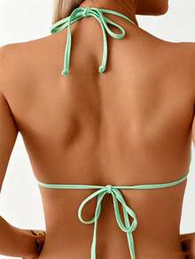 Swim Vcay Conjunto de bikini negro con decoración de sol dorado para vacaciones de verano de mujer, atuendo de playa - verde menta - Ver 4