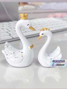 SHEIN 2件組迷你情侶皇冠與天鵝桌面裝飾品，尺寸：4cm(1.57in)-5.4cm(2.13in)，多用途蛋糕、烘焙與車內裝飾，情人節、婚禮與生日理想禮物 - 粉色 - 查看 5