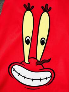 SpongeBob SquarePants | SHEIN 1 件卡通图案印花宠物背心，运动背心，猫咪衣服，狗狗衣服，尺码 XXS-XXXXL，特小号，特大号，蟹老板图案 - 紅色 - 查看 2