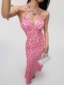 Rina Fox Đầm ôm sát thân kiểu đuôi cá họa tiết hoa nhí dành cho nữ - Màu Hồng Tươi - Xem 4