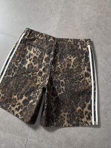 Street Life Men's Leopard Print Side Stripe Casual Denim Shorts - Multicolor - View 3