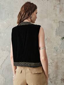 Aveloria Modichic Women's Retro Sleeveless Floral Patterned Thin Blazer For Summer - Black - View 3