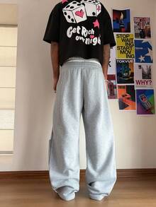 Manfinity Hypemode Pantalones deportivos de pierna ancha con estampado de espuma, estilo urbano para hombres - Gris - Ver 3