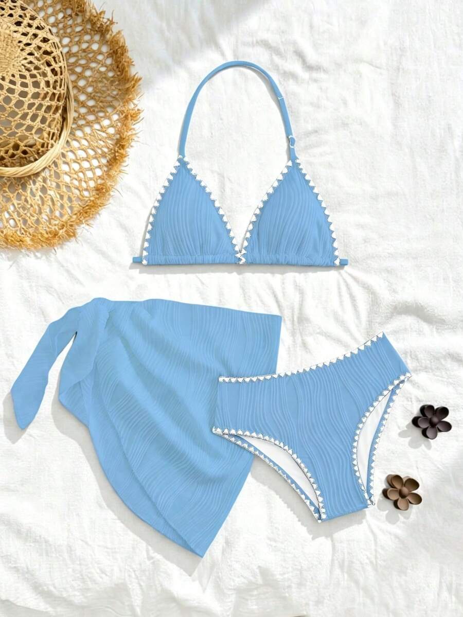 青少年女孩新款时尚特殊面料夏季服装 - 淺藍色 - 查看 1