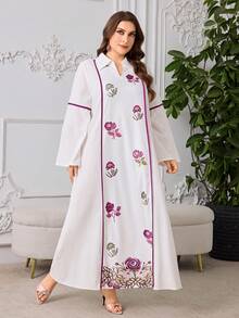 Al Najma Áo choàng mùa xuân/hè kiểu dáng thường ngày, cổ bẻ, in họa tiết phía trước, tay loe. - trắng - Xem 5