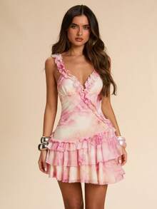Gossip Girl X SHEIN SHEIN BAE 女士极简印花无袖休闲连衣裙 - 彩色 - 查看 7
