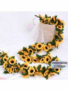 26 Heads Artificial Sunflower Simulation Flower 2.3m Long Party Decoration Sunflower Rattan Leaf Flower Rattan Wedding - One Pack - View 5