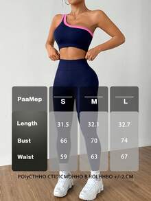 Dewbera Dewbera Kamisol Yoga Satu Bahu Tanpa Jahitan, Pengangkat, Elastisitas Tinggi, Setelan Olahraga Wanita Warna Navy, Set Latihan Aktif Dua Potong, Legging Gym, Blok Warna. - Navy Blue - View 4