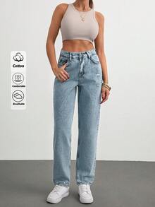 Casual Low Waist 90's Baby Blue Denim Wide Leg Jean - Blue - View 5