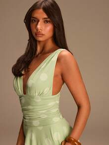 Women's Sweet Fashion Polka Dot Print Ruffle Sexy Dress - Green - View 5