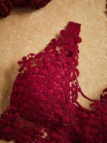PinupPomp Guipure Lace Longline Bralette Lingerie - Burgundy - View 3