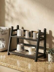 Cirelle Modern 2-Tier Desktop Cup Organizer - Minimalist Countertop Storage Shelf For Coffee Bar, Kitchen - Black - View 2