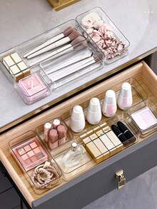 4Pcs Simple Transparent Drawer Storage Boxes, Stackable Organizer Bins For Small Items, Cosmetics, Stationery, Jewelry. Ideal For Bedroom, Bathroom, Office, Kitchen, Party Supplies, Holiday Decor, Desktop & Cabinet Storage - Clear - View 8