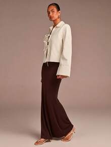 COSMINA Denim 女士优雅宽松长袖衬衫，领口系带，米色牛仔衬衫，百搭款式，适合工作、休闲、约会、度假等场合。 - 杏色 - 查看 6