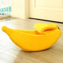 1PC Cute Yellow Banana-Shaped Pet Bed, Semi-Enclosed, Suitable For All Seasons, Perfect For Cats And Dogs. Warm Small Cat And Dog Sleeping Bag. Ideal For Spring And Summer. - Yellow - View 2