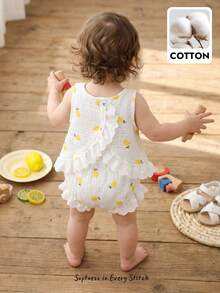 Cozy Pixies Baby Girl Lemon Print Ruffle Hem Tank Top And Shorts Cute Set - Multicolor - View 1