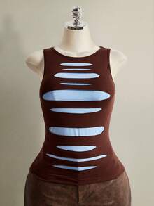 SHEIN ICON 大码女式 Y2K 网眼做旧撞色性感吊带背心 - 彩色 - 查看 5