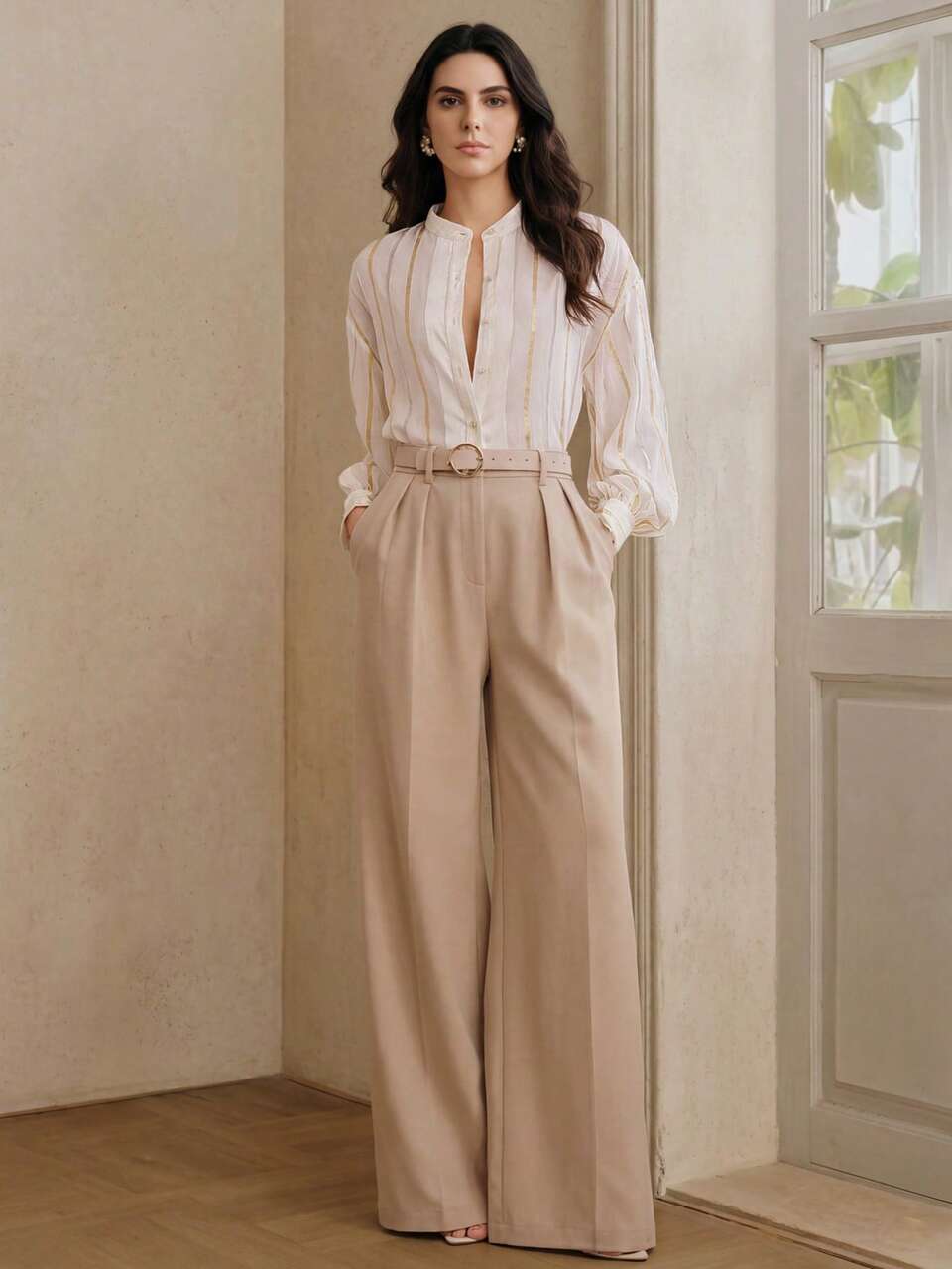 Anewsta Women's Elegant Sexy Shirt, Minimalist Office Golf Shirt, Comfortable White Long Sleeve Shirt For Autumn