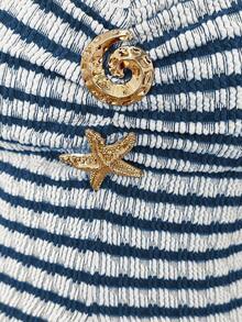 Plus Size Women Striped Metal Decor Casual Versatile Daily Wear Top - Navy Blue - View 5