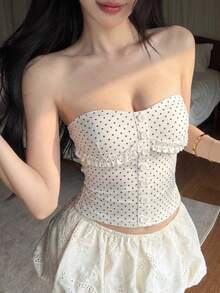 Joudiya Women's Summer Polka Dot Print Front Button Camisole Top - White - View 1