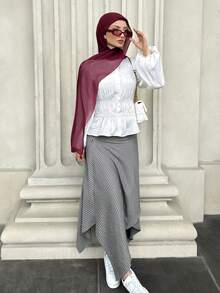 Mulvari 女士休闲条纹不对称下摆半身裙，夏季 - 彩色 - 查看 1