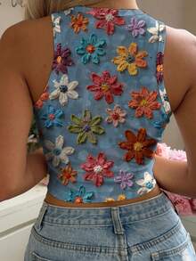 Mulvari 休闲简约圆领紧身女式背心，适合夏季穿着 - 彩色 - 查看 5