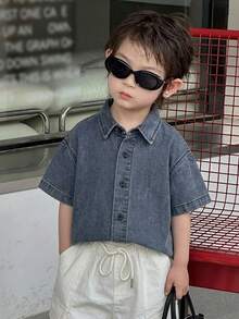 Dazy Kids Áo thun denim rộng rãi, thoải mái cho bé trai, họa tiết ngôi sao, thích hợp cho mùa hè. - Rửa tối - Xem 3