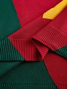 GALLERY FADE Men's Contrast Color Patchwork Letter Pattern Knit Top, Football - Red - View 8